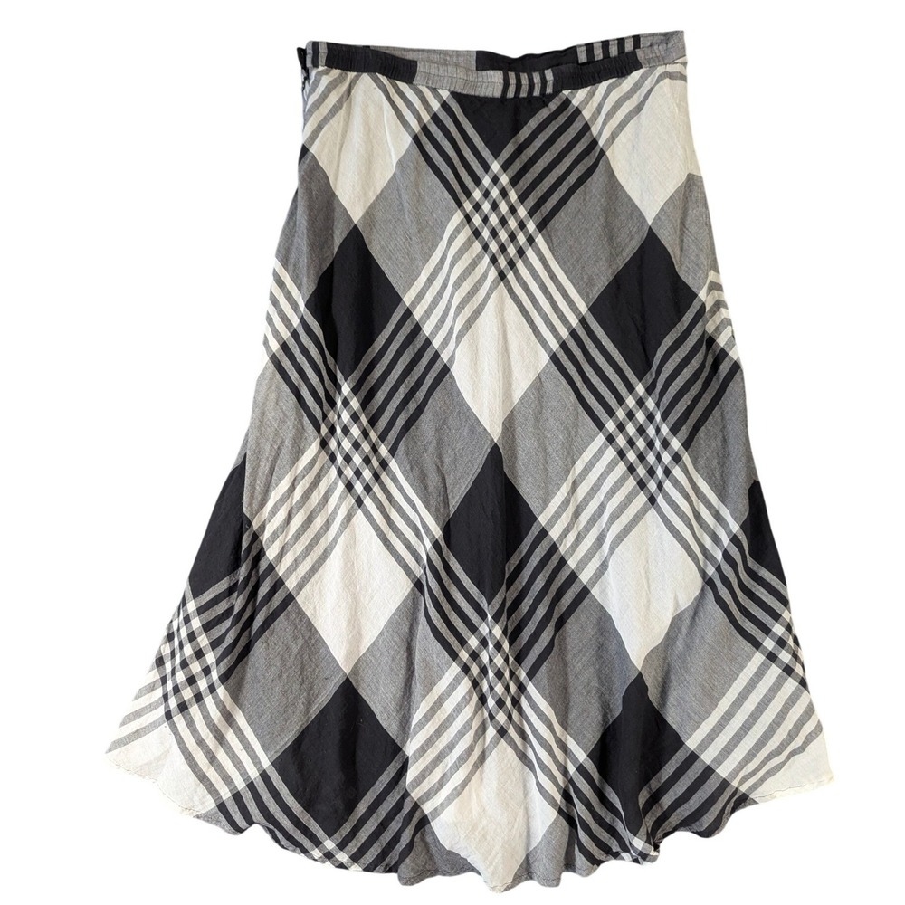 Coldwater Creek Womens XL Plaid Midi Skirt Black White Cotton A-Line‎ Lined K872 - Picture 2 of 7